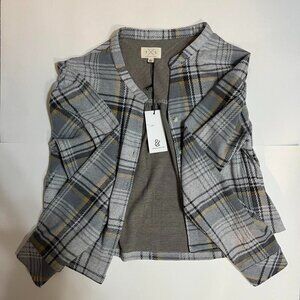 grey and white button up plaid cardigan